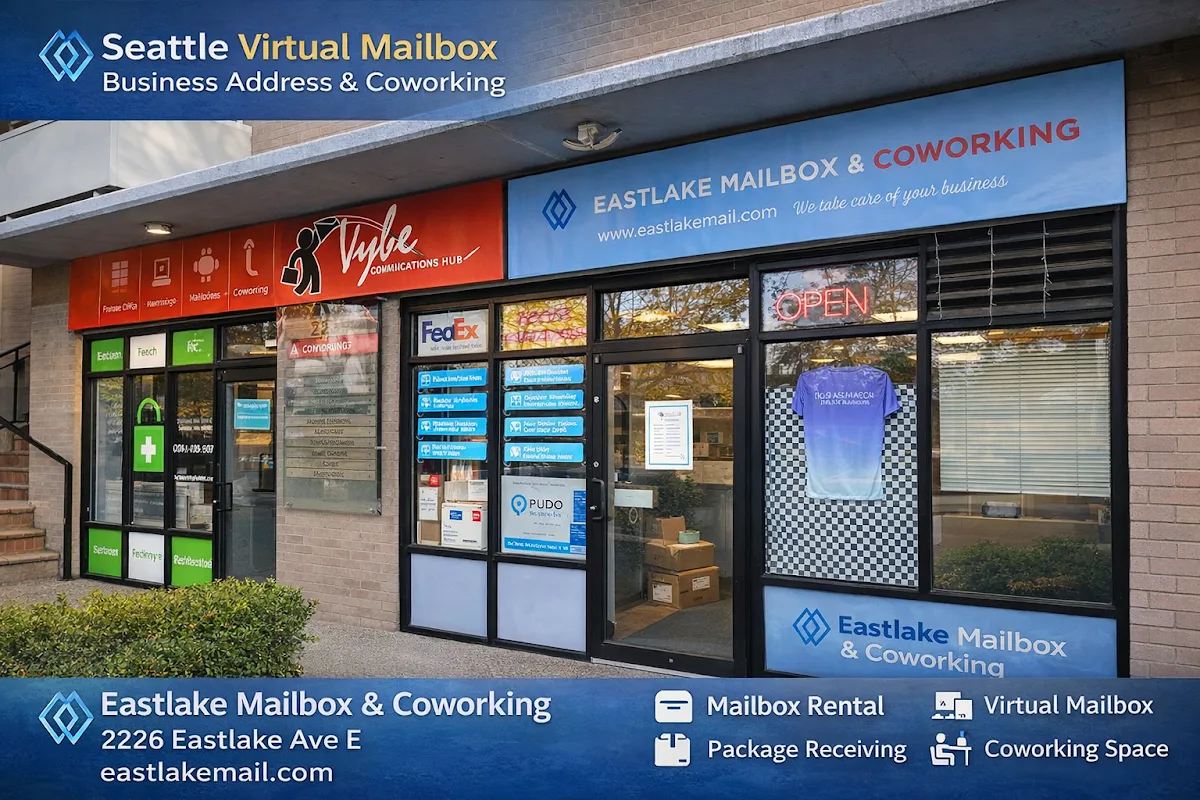 Eastlake Mailbox Seattle & Vybe Communications Hub: Coworking Eastlake — exterior